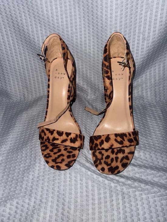 A New Day Shoes - A New Day Ema Women's Leopard Print Ankle Strap Block Heel Sandals
